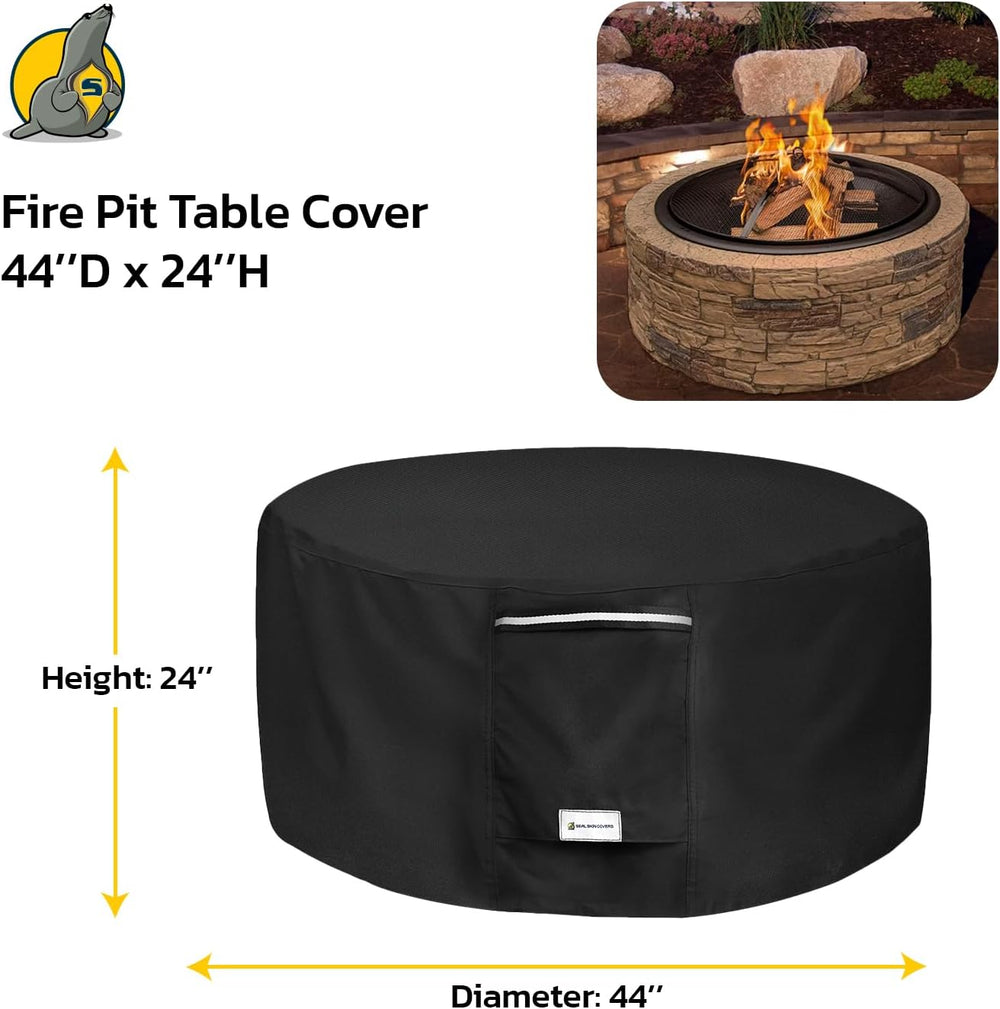 Seal Skin Covers Outdoor Fire Pit Cover – Round 44” Dia X 24”H, Heavy Duty Wa...