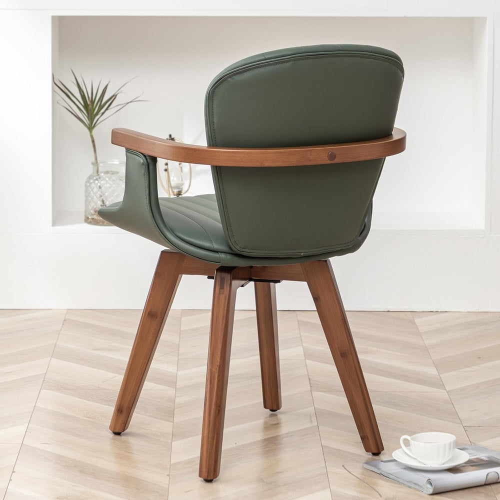 LUNLING Swivel Dining Chairs Set of 4, Mid Century Modern Green Faux Leather ...