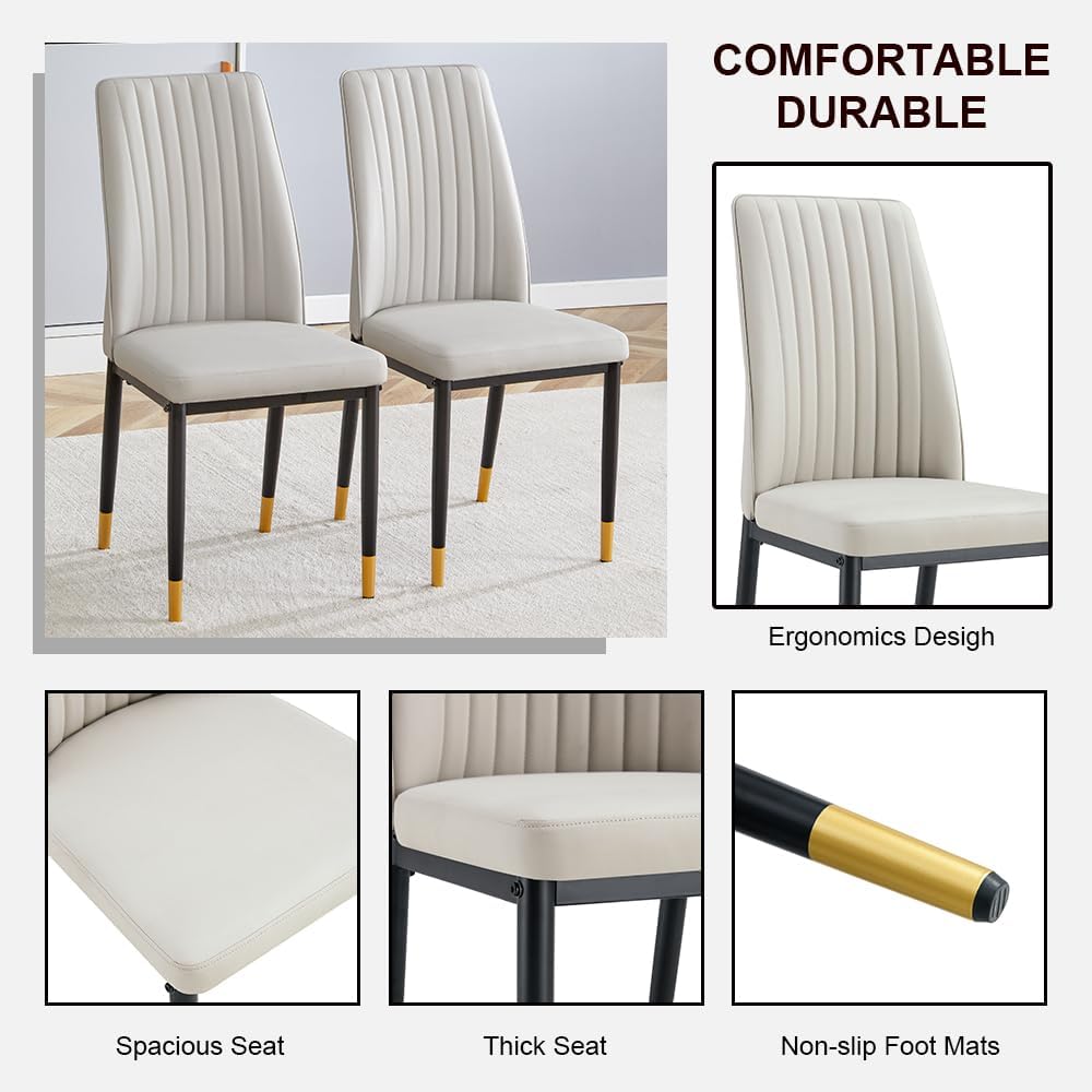 Modern Dining Table Set for 6, Marble Kitchen Table Chair Set for 6, Rectangu...