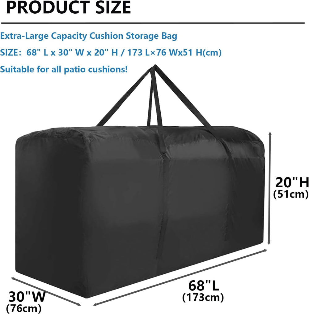 Outdoor Cushion Storage Bag, Waterproof Extra-Large Black Outdoor Patio Cushi...