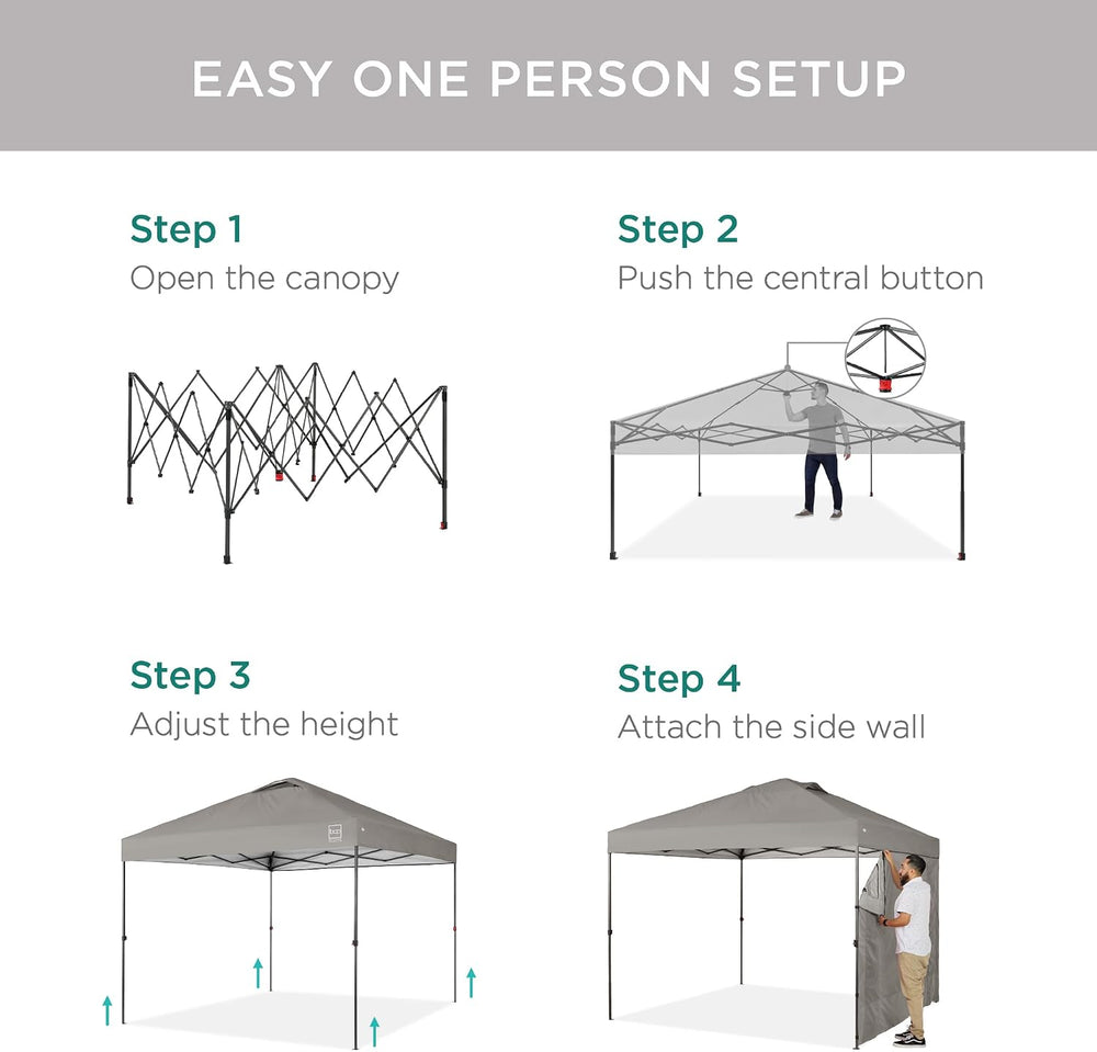 Best Choice Products 10x10 Pop Up Canopy Tent with Sidewall, Light Gray