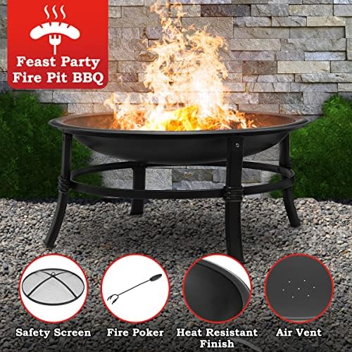 SINGLYFIRE 26 Inch Fire Pit for Outside Outdoor Wood Burning Firepit Bowl Hea...