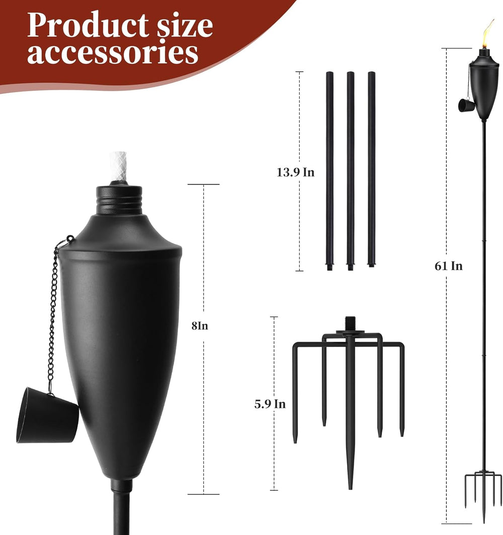 Home Garden Torch Set of 4, Large Capacity 22oz Outdoor Metal Torch Garden Dé...
