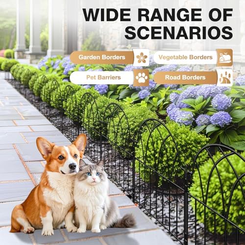 19 Pack Decorative Garden Fence Panels - 20.07 Ft Black Arched Metal Landscap...