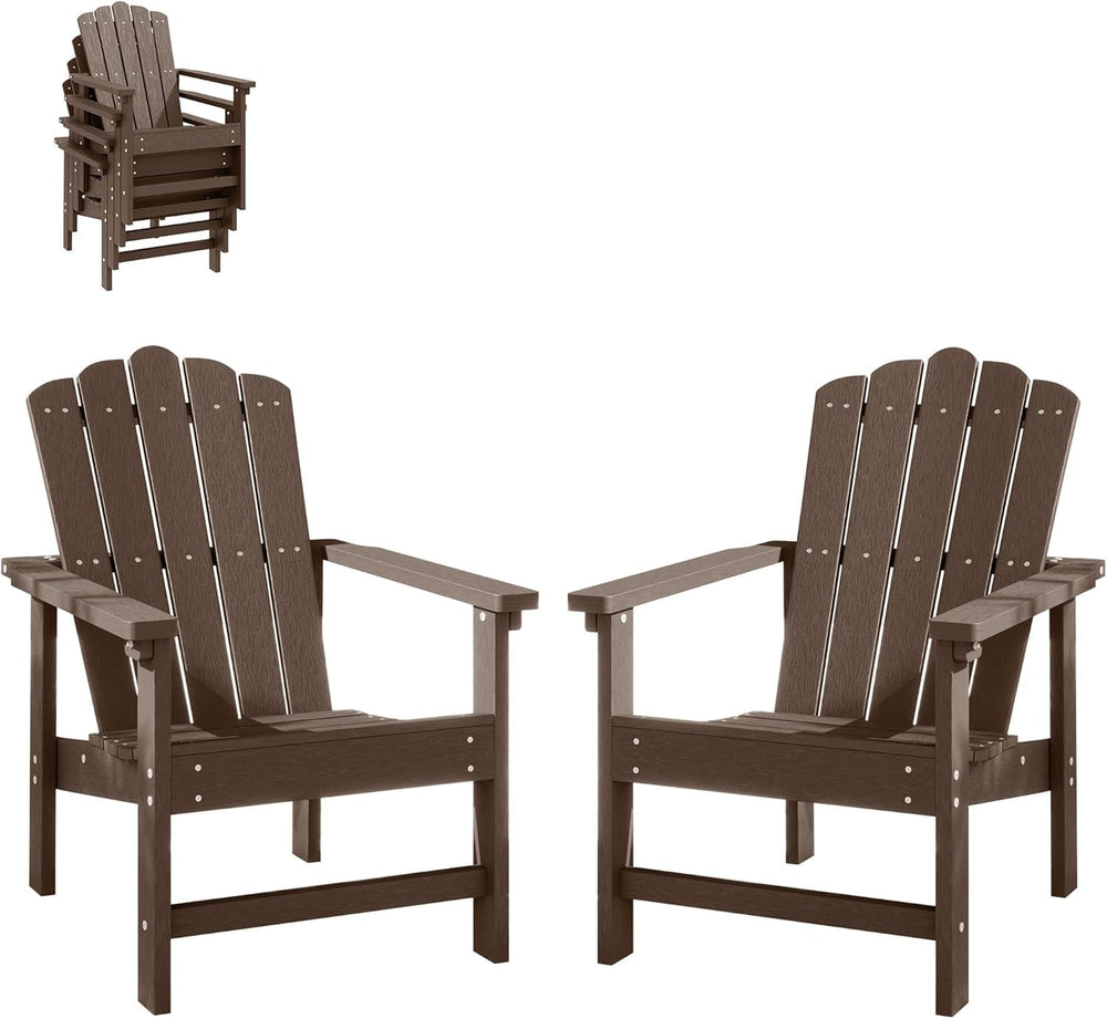 HDPE Stackable Adirondack Chairs Set of 2, Brown