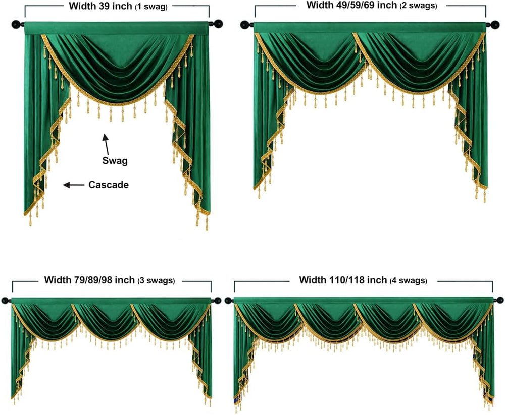 ELKCA Luxury Dark Green Velvet Curtain Valances for Living Room with Beads(98...