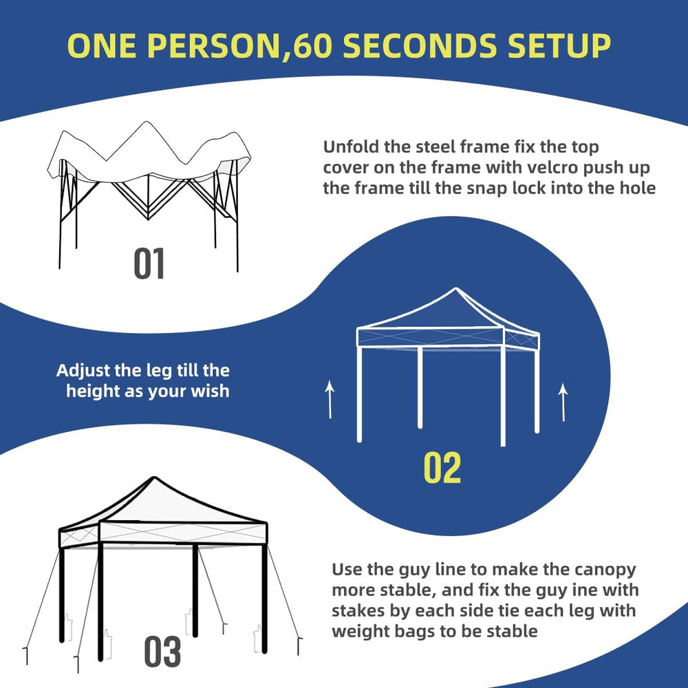 10x10 Pop Up Canopy Tent, Outdoor Instant Sun Shelter - Blue, Included 1 x Ro...
