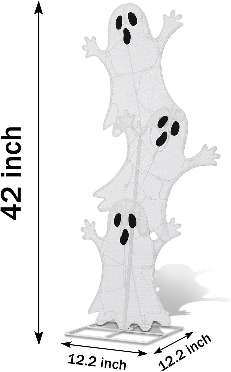 Halloween Lighted 3 Stacked Ghosts, 42’’ H Pre-Lit Lighted Ghosts with 50 War...