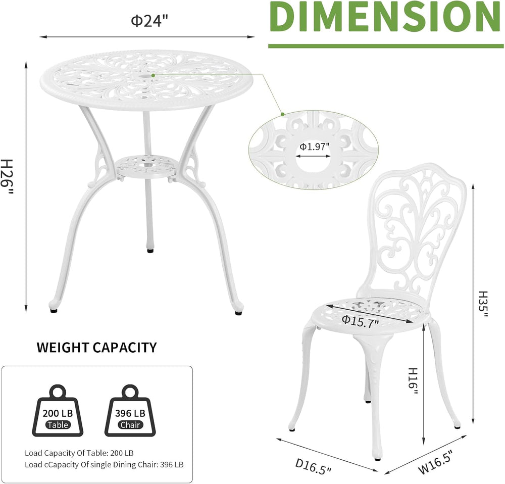 3 Piece Patio Set Outdoor Cast Aluminum Patio Bistro Table and Chairs Set of ...