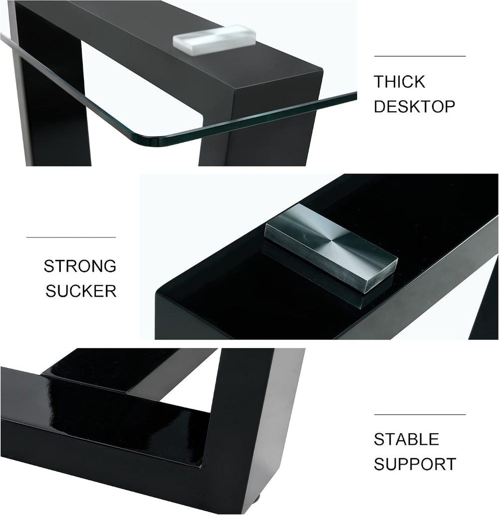 Ebullient Glass Dining Table, Modern Dining Table, 63" Tempered Glass Ta...