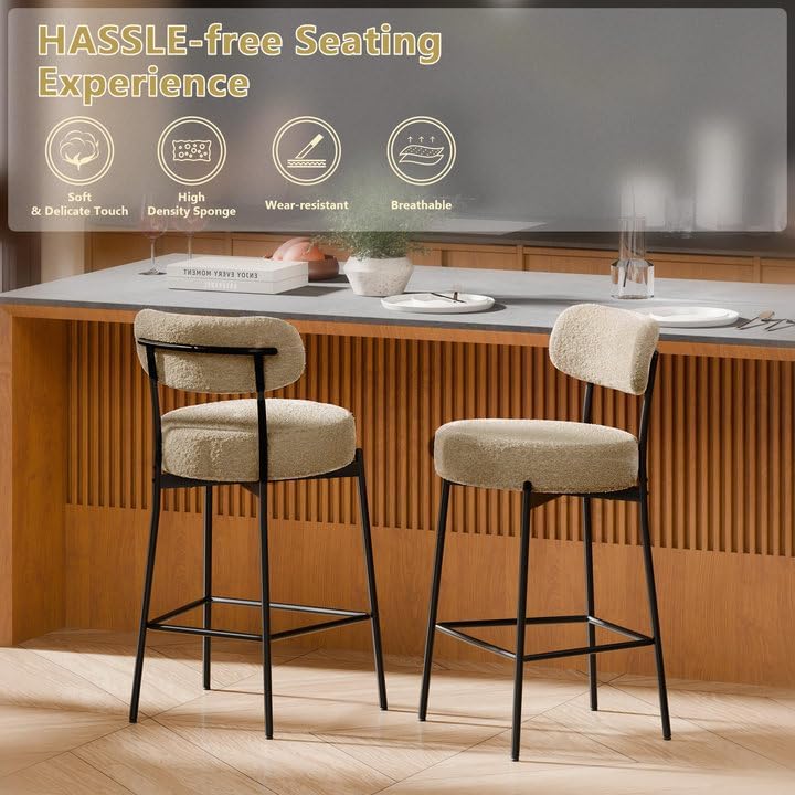 DYHOME Bar Stools Set of 3 Modern Boucle Counter Stools for Kitchen Island