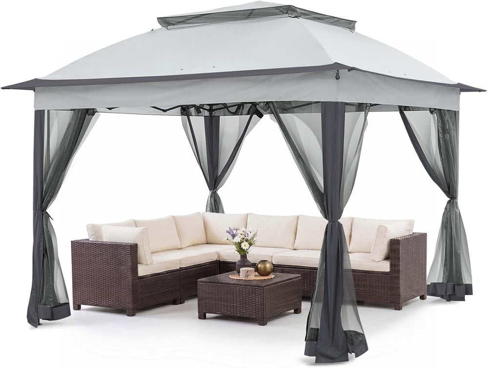 COOS BAY 11x11 Pop Up Gazebo with Netting, Canopy Tent, Gray