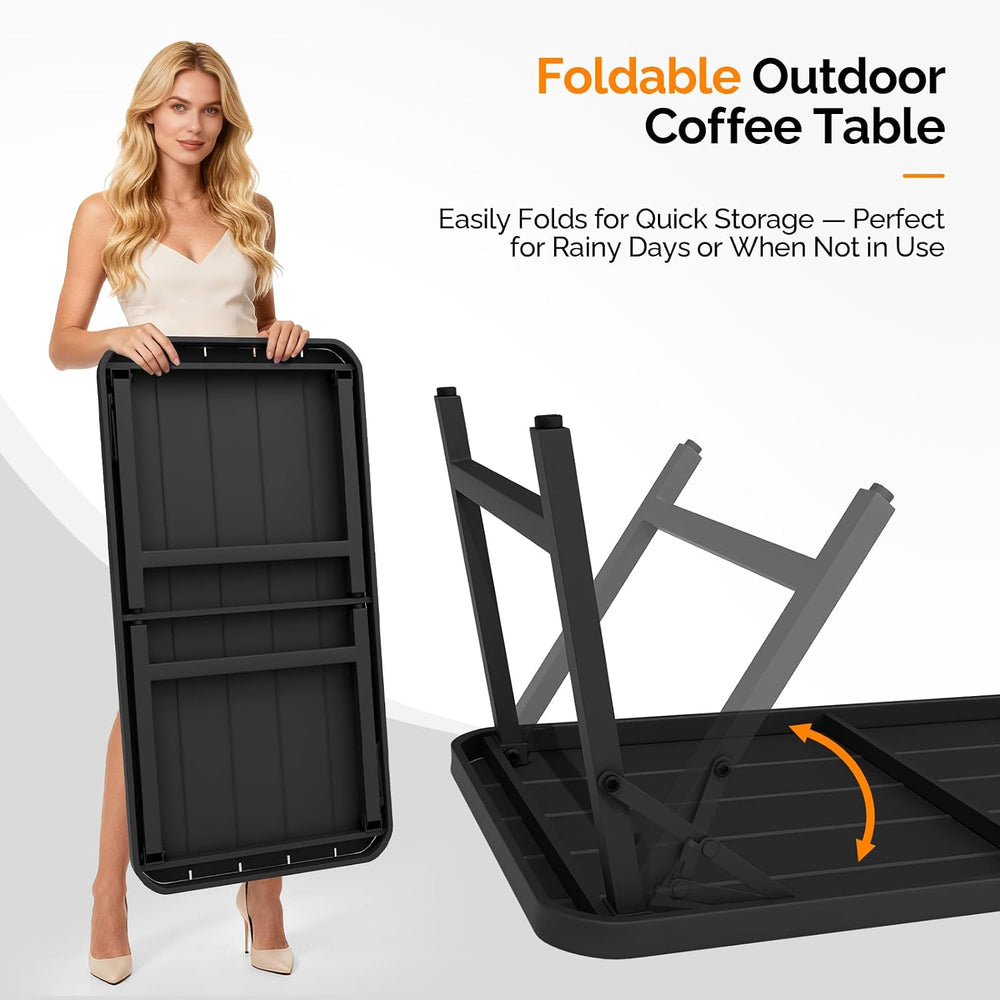 VINGLI Outdoor Folding Coffee Table, Rectangle Drainable Iron Patio Table for...