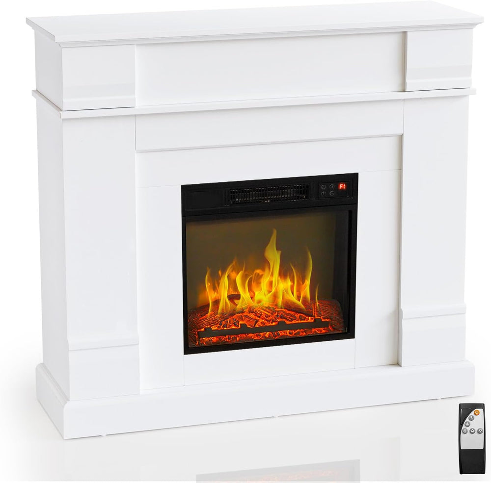 ROVSUN 47'' Electric Fireplace with Mantel, Freestanding Heater with ...