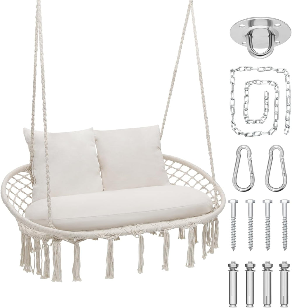Athena Collection 2-Person Hammock Chair with Mounting Hardware Kit, White