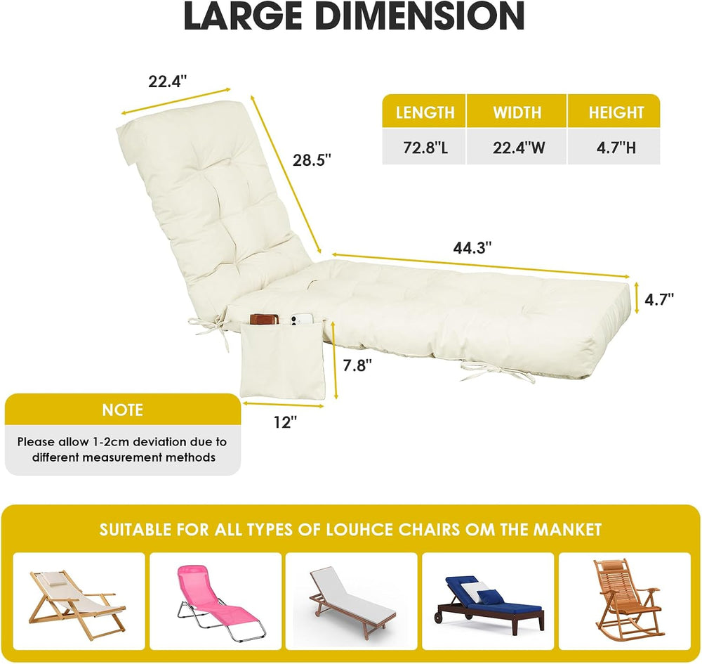 Yddsky Outdoor Chaise Lounge Chair Cushion,Lounge Chair Cushions Thickened wi...