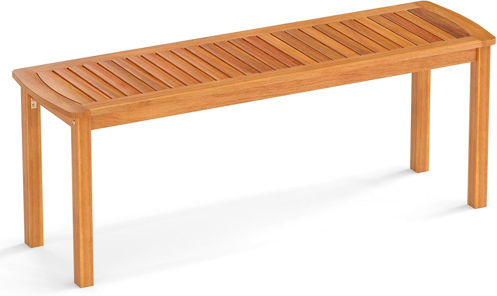 Tangkula Acacia Wood Outdoor Bench, 47" Patio Dining Bench with Slatted ...