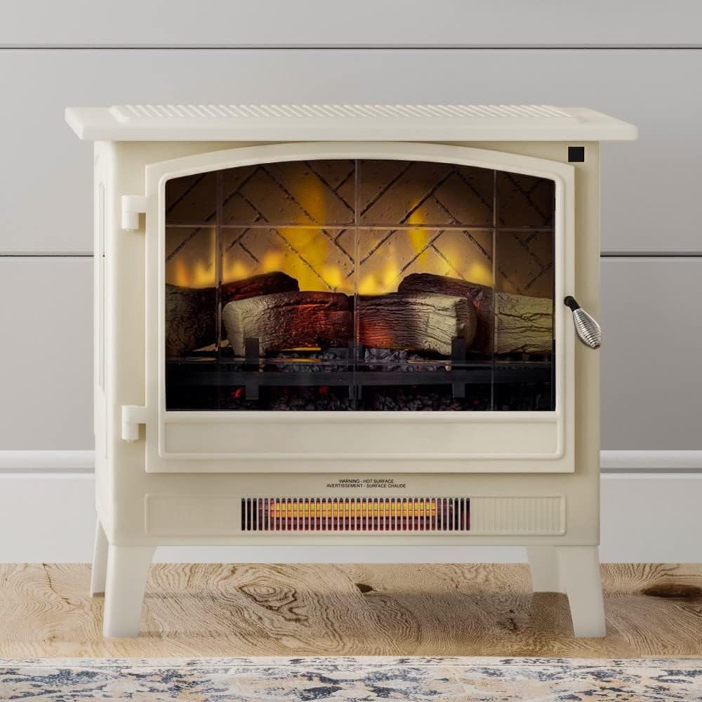 Country Living Infrared Freestanding Electric Fireplace Stove Heater in Cream...