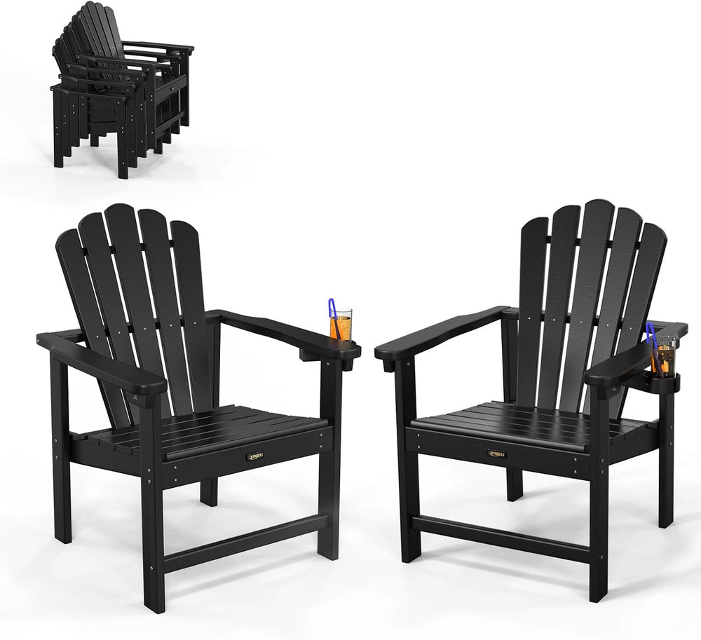 VINGLI Plastic Folding Adirondack Chair with Cup Holder, 100% Recyclable HDPE...