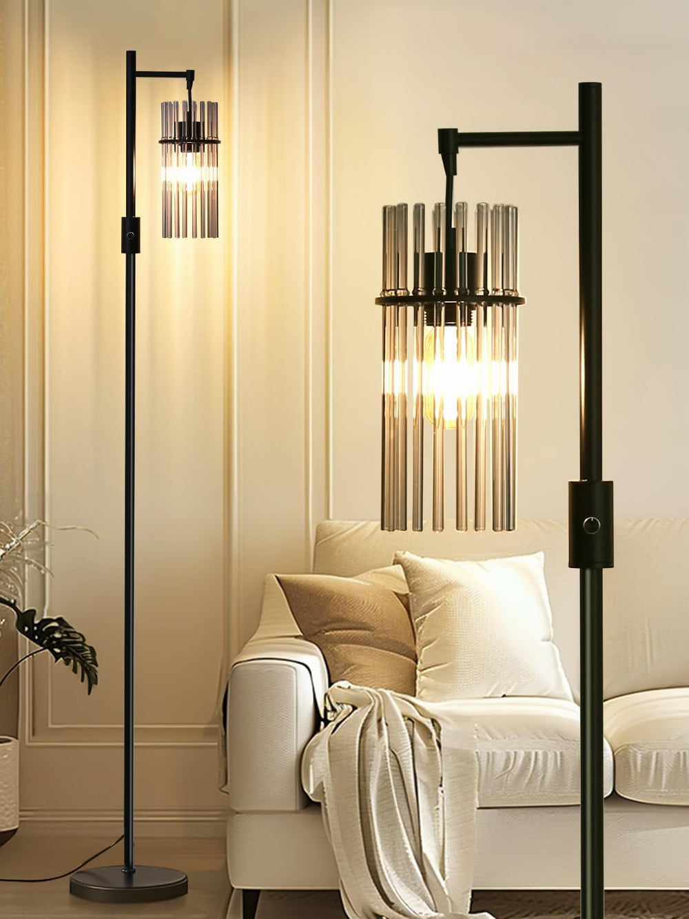 Industrial 66" Tall Modern Floor Lamp for Living Room Dimmable Glass Black