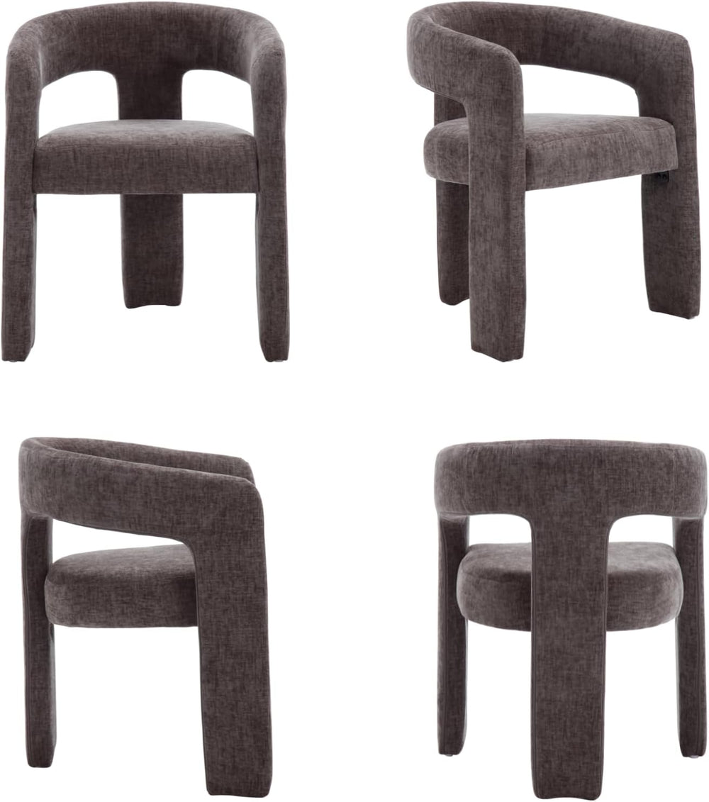 Modern Chenille Dining Chairs Set of 6, Upholstered Barrel Chairs with Arms C...