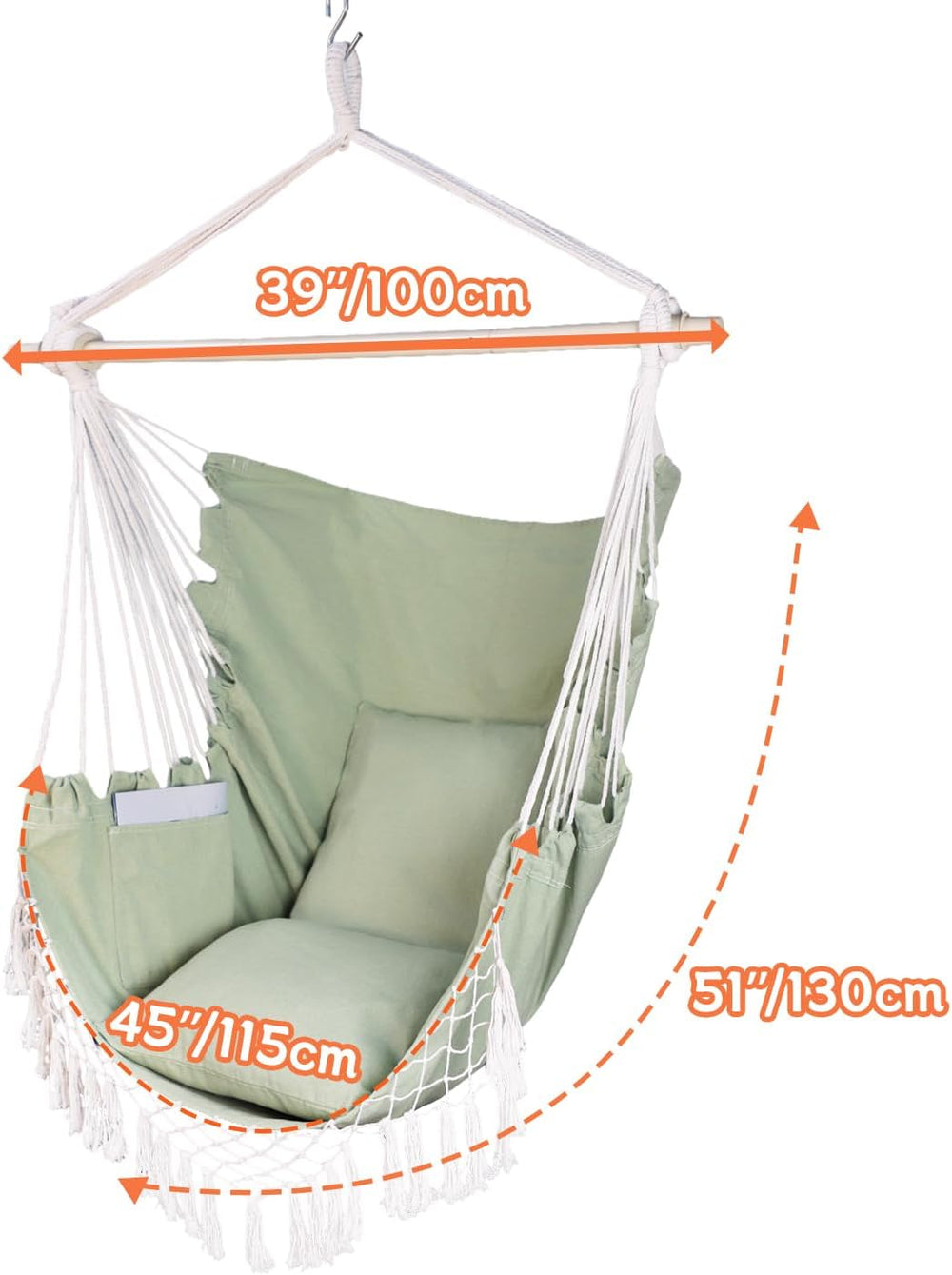 Hammock Chair Hanging Rope Swing Chair,Max 450 Lbs, Large Hanging Chair with ...
