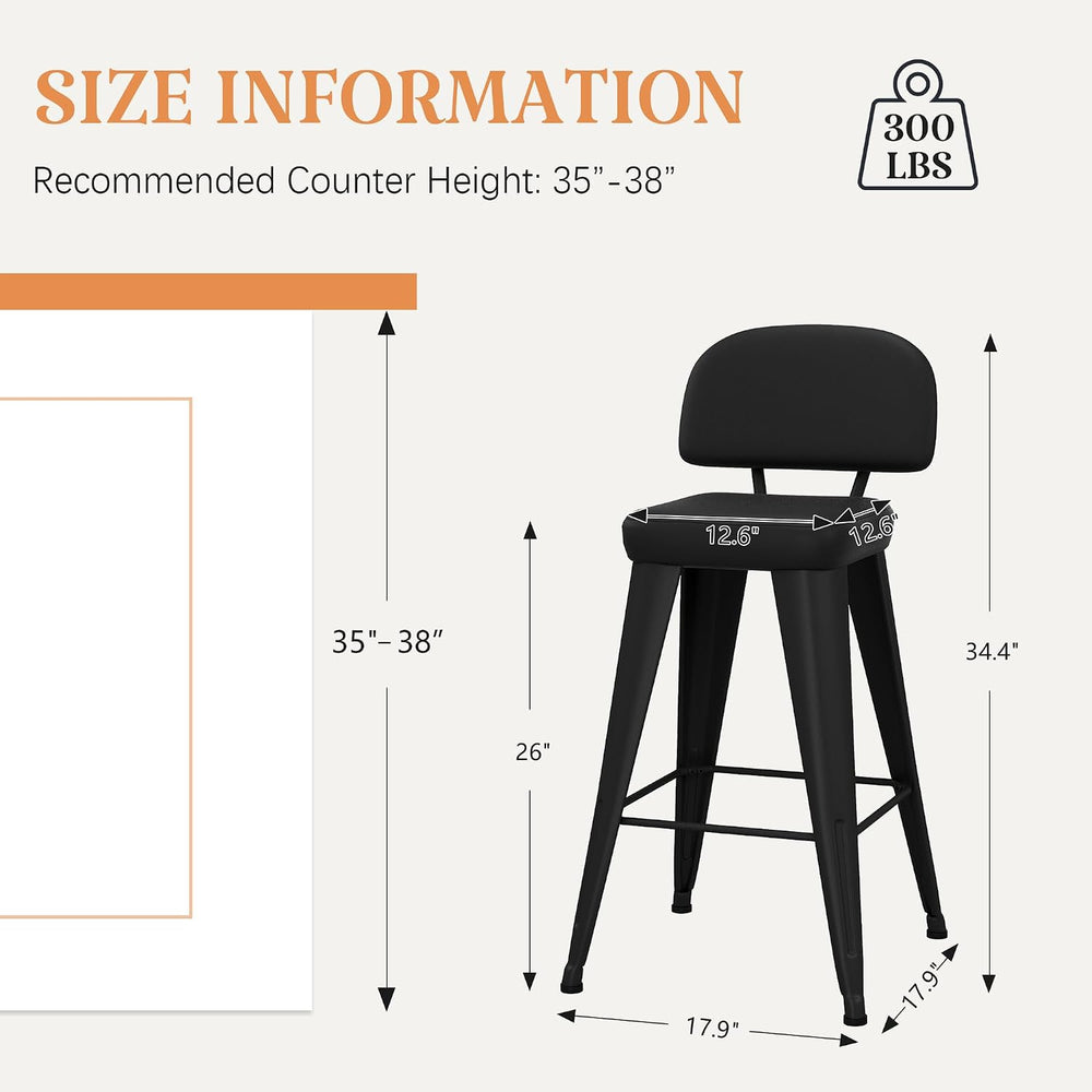 Yongchuang Counter Height Bar Stools with Back Set of 4, Black Faux Leather
