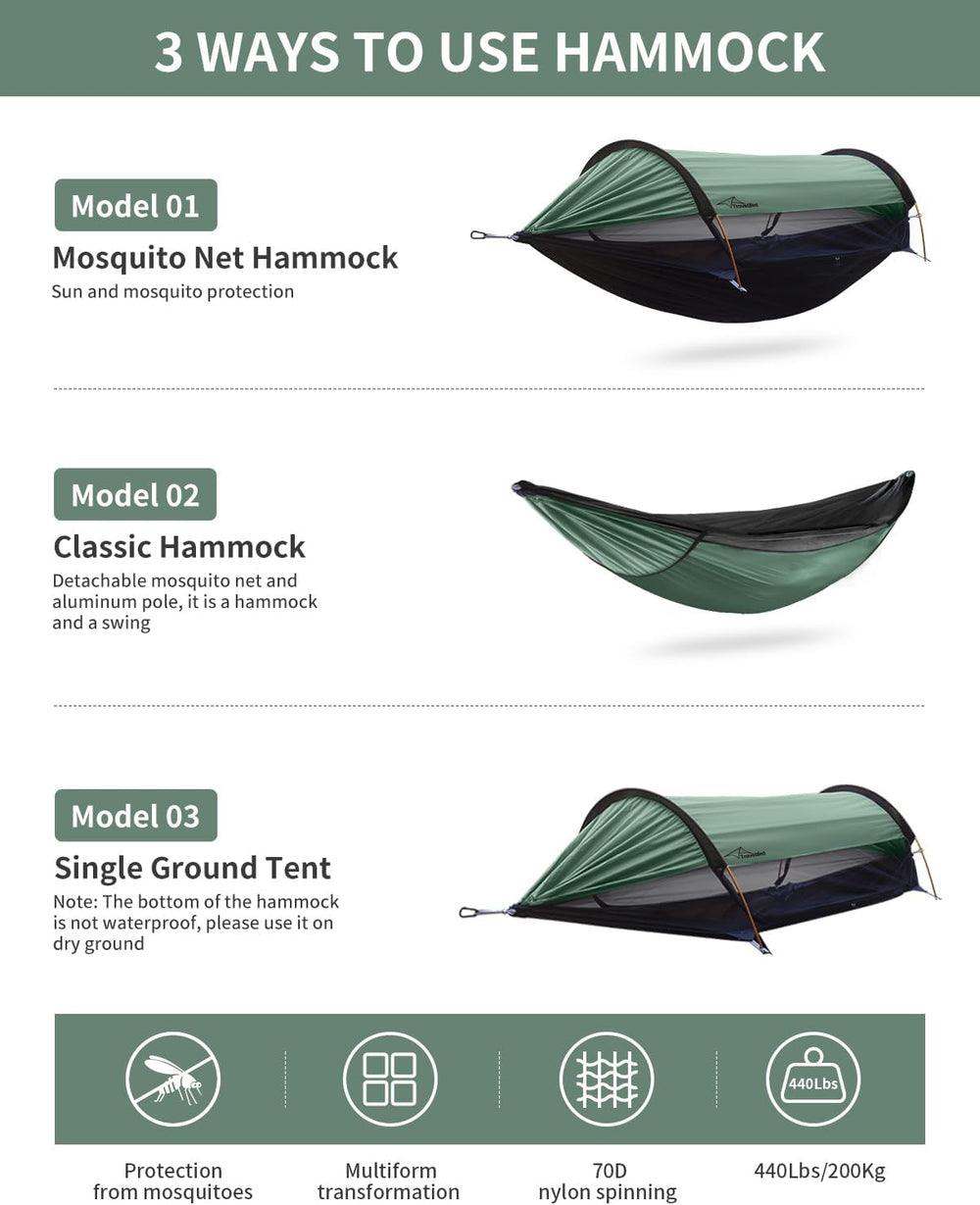 3-in-1 Camping Hammock Tent with Mosquito Net & UV Sunshade