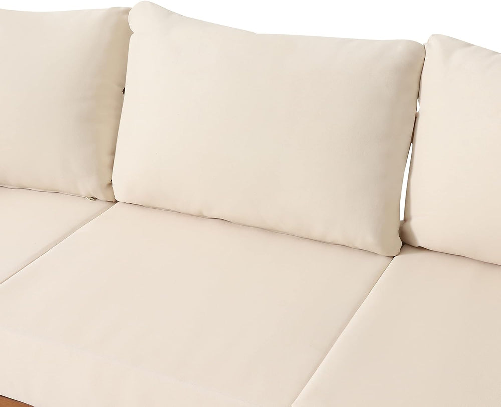 Burchett Outdoor 3 Seater Sofa with Cushions - Acacia Wood and Round Wicker -...