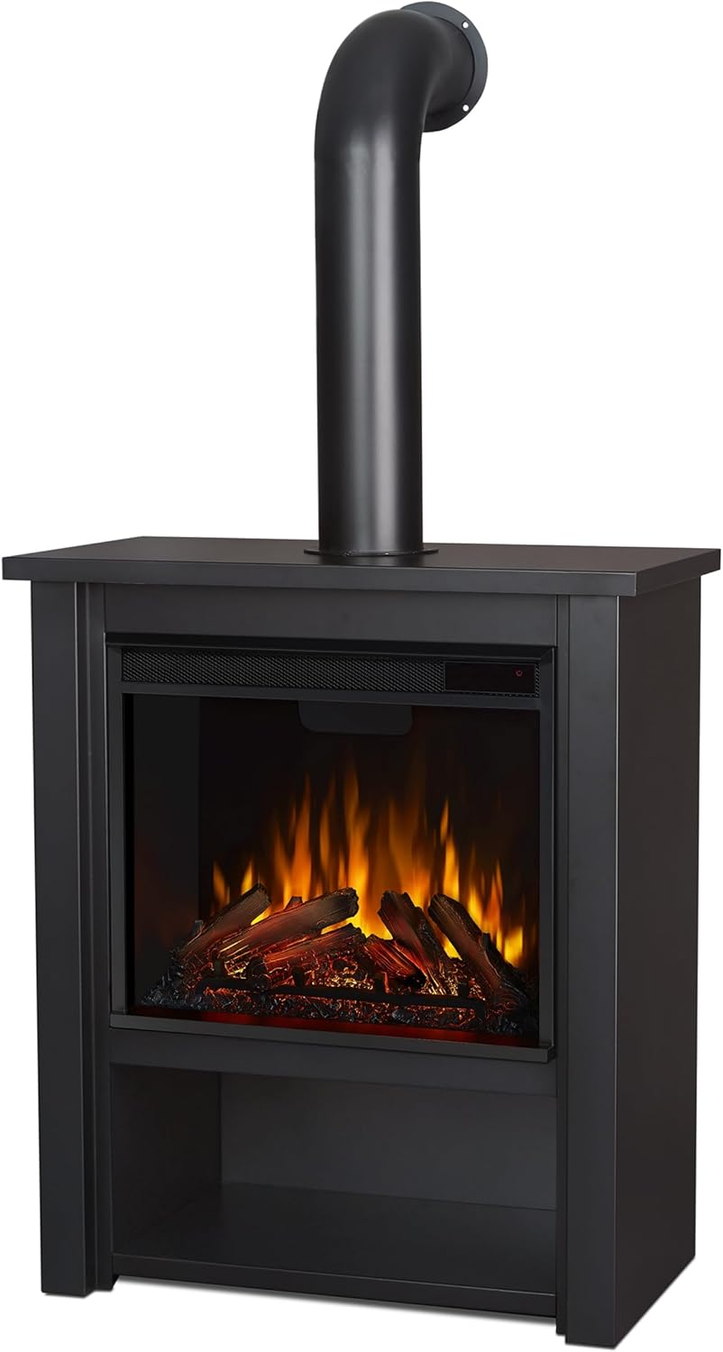 Real Flame Black Hollis Electric Fireplace - Freestanding with Remote Control...