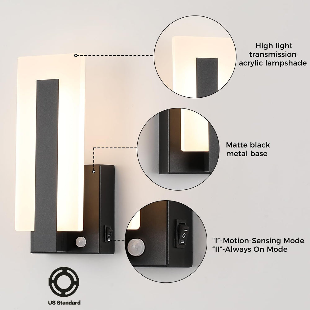 Joosenhouse Wall Sconces Set of Two Hardwired, Black Motion Sensor Wall Light...