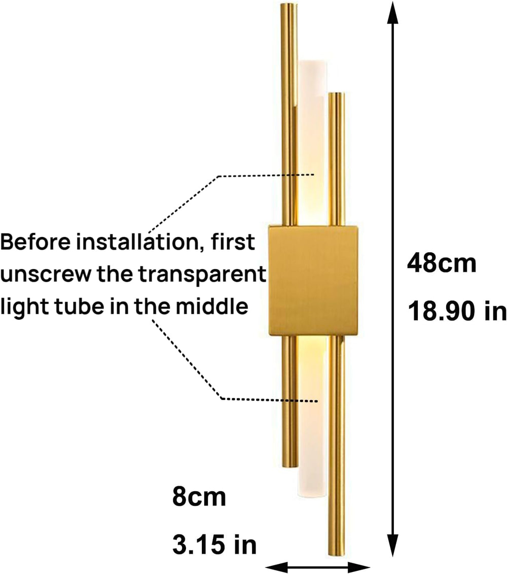 Modern Golden LED Wall Sconce, Geometric Metal and Acrylic Vertical Wall Lamp...