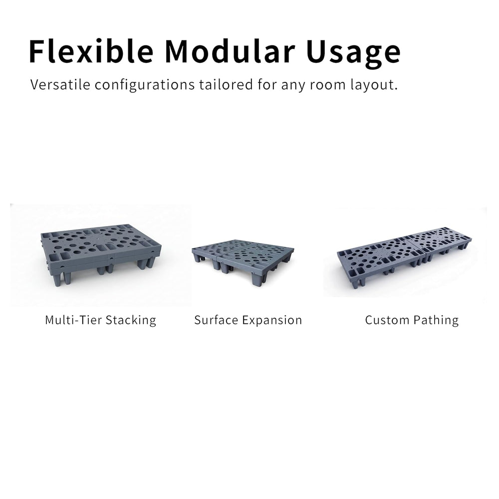 Heavy Duty Plastic Pallets, Grey Interlocking Storage Platforms with Breathab...