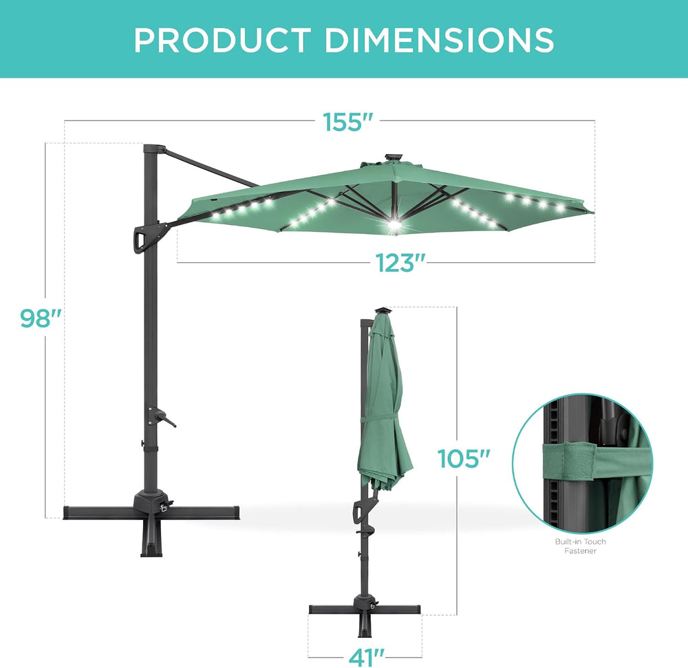 Best Choice Products 10ft Solar LED Cantilever Patio Umbrella, 360-Degree Rot...