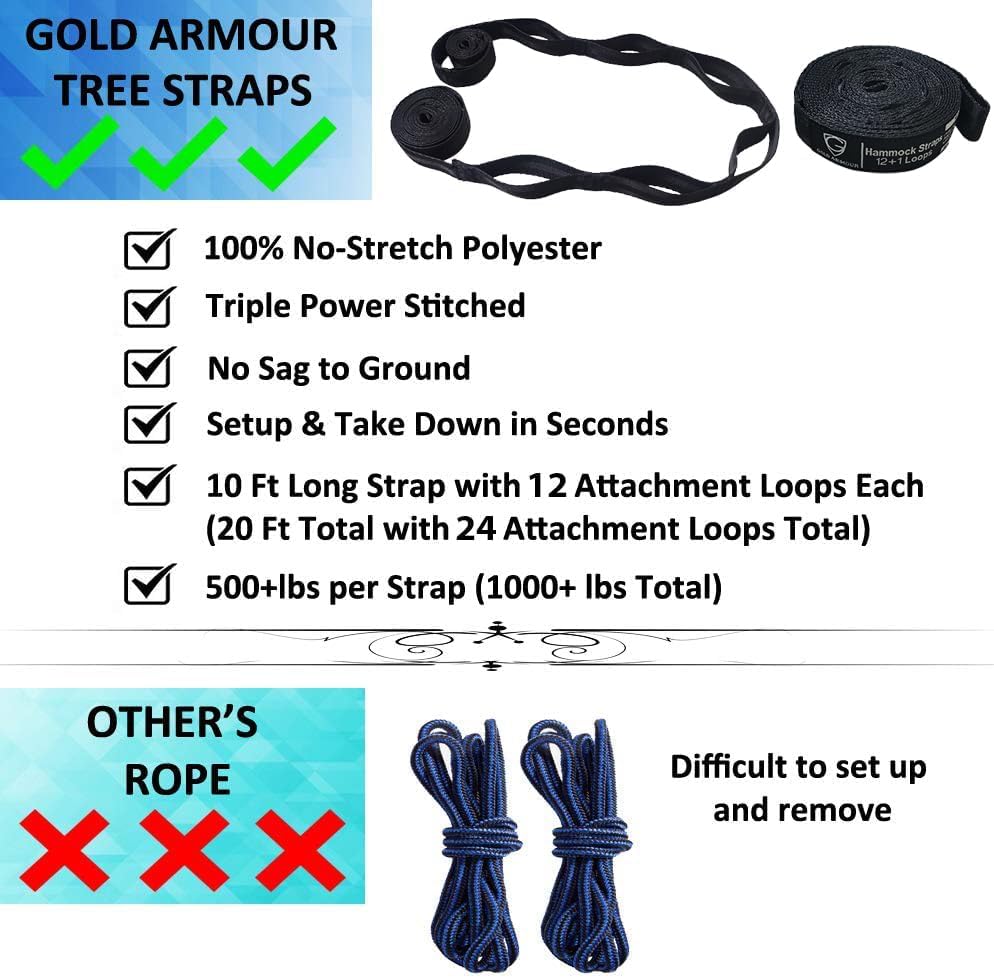 Gold Armour Camping Hammock - XL Double Hammock Portable Hammock Camping Acce...
