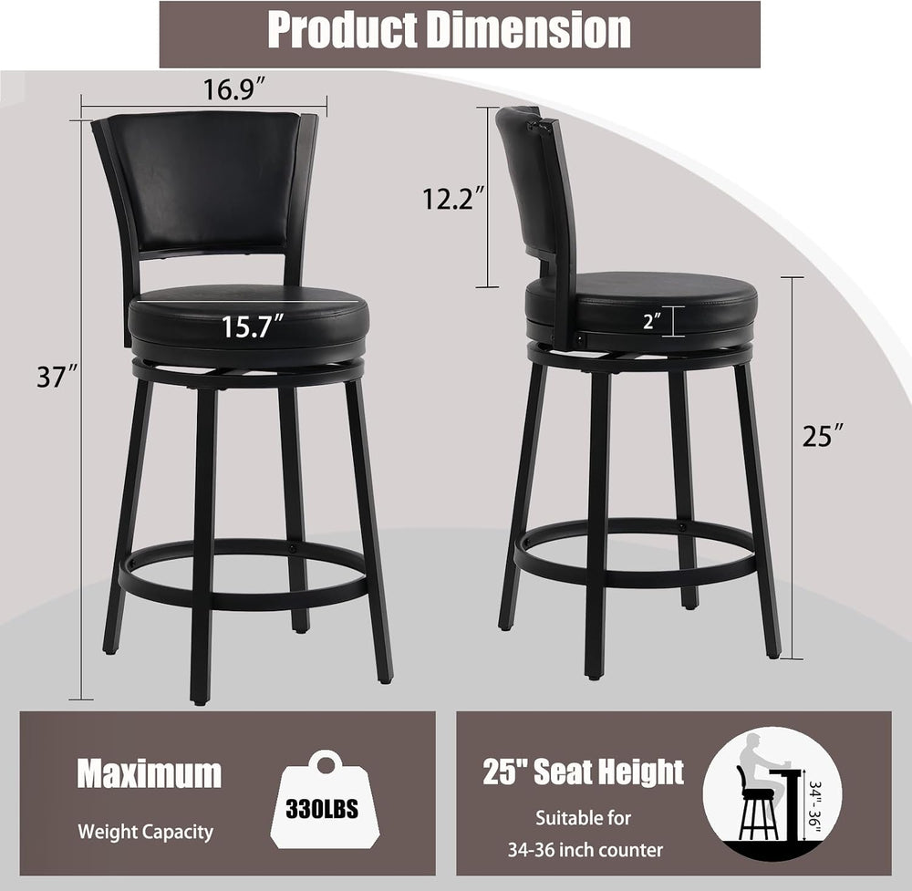 Swivel Bar Stools Set of 2, 25 inch Counter Height Barstools, Modern Metal Sw...
