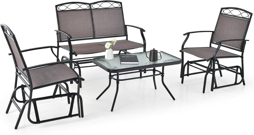 GIANTEX 4 PCS Outdoor Glider Chairs Set - Patio Furniture Set with Tempered G...