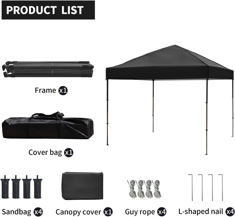 10x10 Pop Up Canopy Tent, Outdoor Portable Canopy(Black)