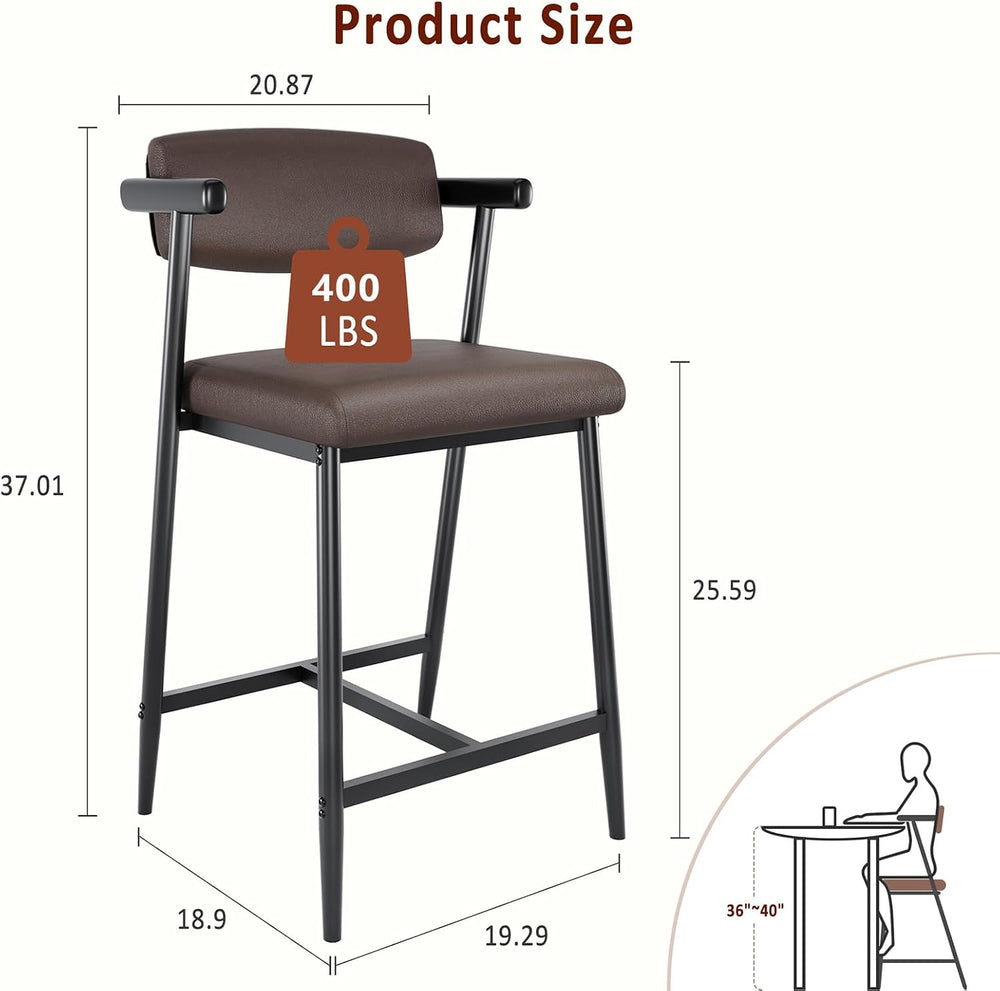 Garvee Bar Stools Set of 2 with Arms & Footrest, 2 Pcs Metal Modern Count...