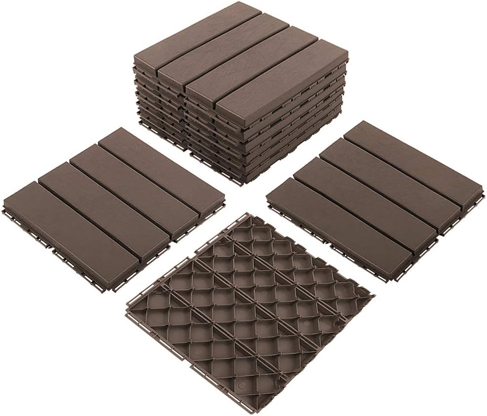 domi Outdoor Living Patio Deck Tiles, 12 x 12 inches Composite Interlocking D...