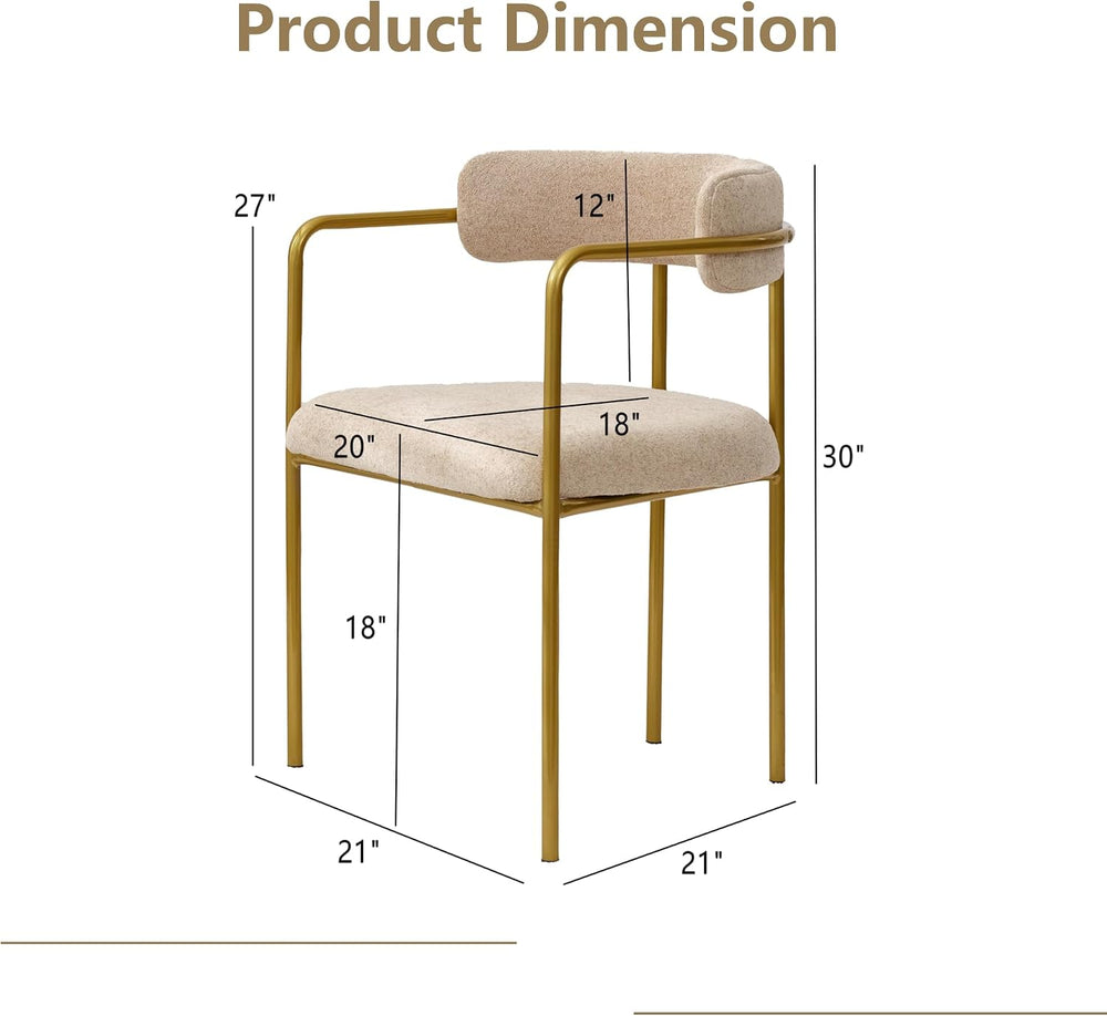 Boucle Dining Chairs Set of 6, Gold Metal Frame, Taupe