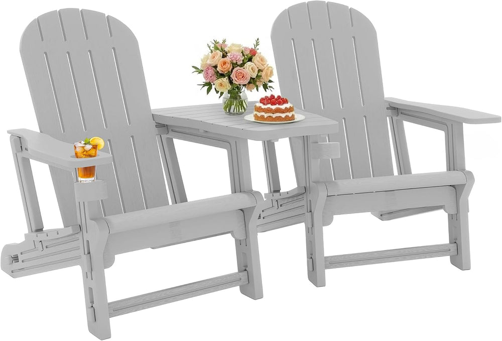 JY QAQA Outdoor Adirondack Chair Set of 2, All-Weather HDPE Patio Furniture w...