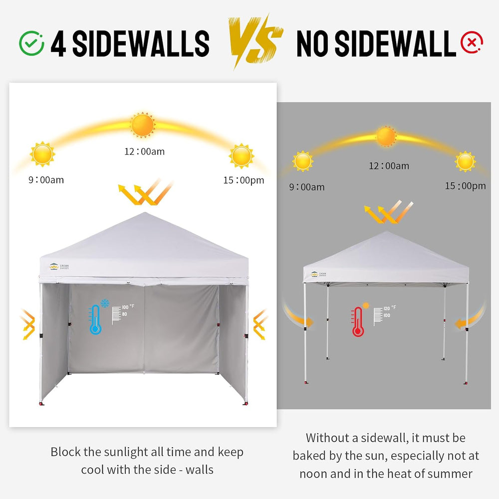 CROWN SHADES 10X10 Commercial Pop Up Canopy Tent with Sidewalls, White