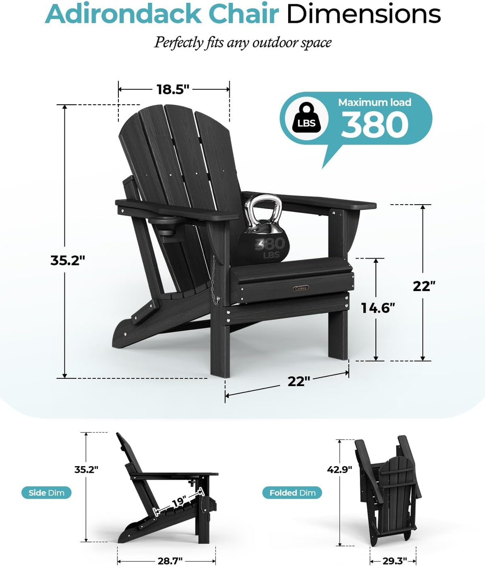 Ciokea Folding Adirondack Chair Wood Texture for Patio, Weather Resistant, Pl...