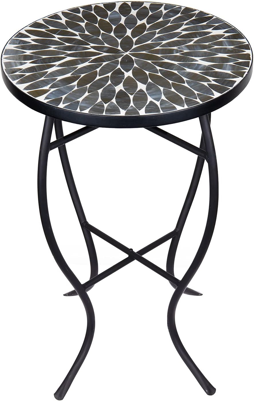 MUMTOP 14" Mosaic Outdoor Side Table, Small Round Patio Accent Table,Black
