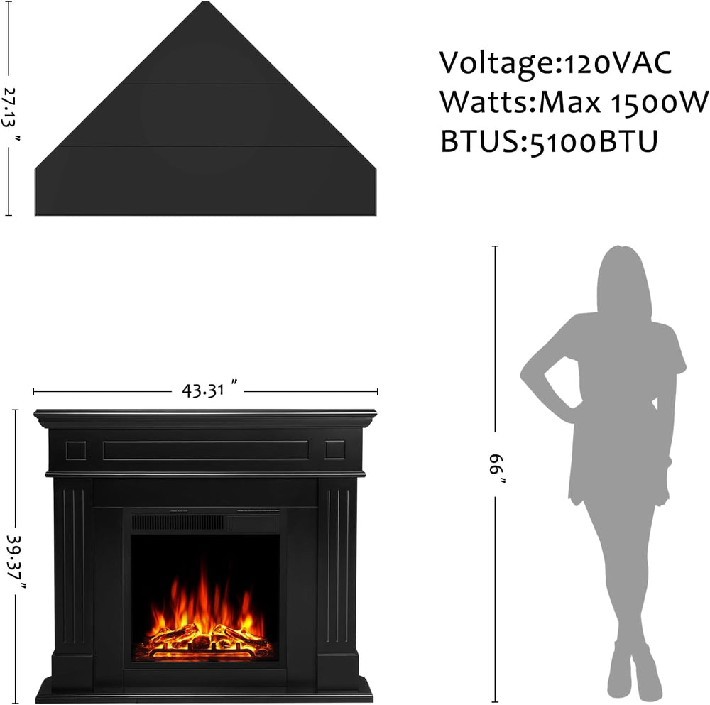44" Corner Electric Fireplace with Mantel Package Freestanding Fireplace...
