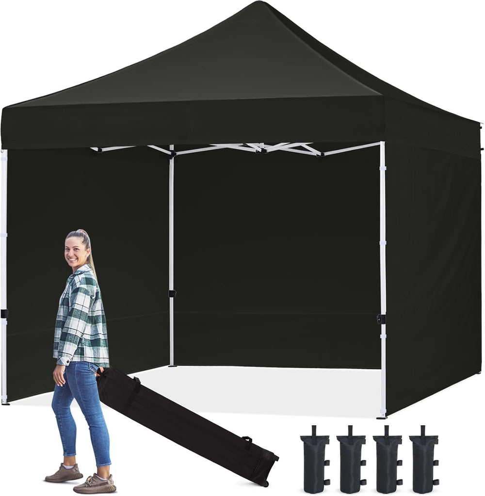 HLong 10x10 Heavy Duty Pop-Up Canopy with 4 Sidewalls, Black