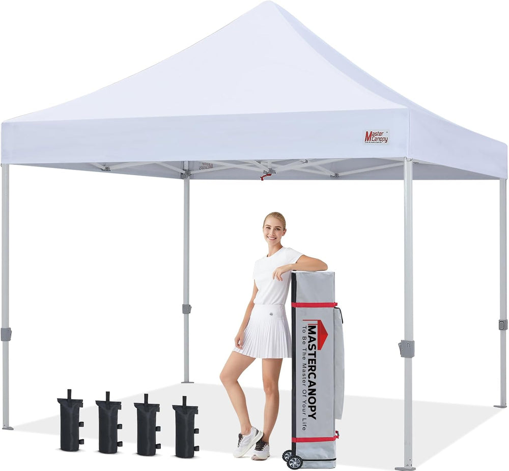 MASTERCANOPY 10x10 Heavy Duty Pop Up Canopy Tent with Roller Bag(White)