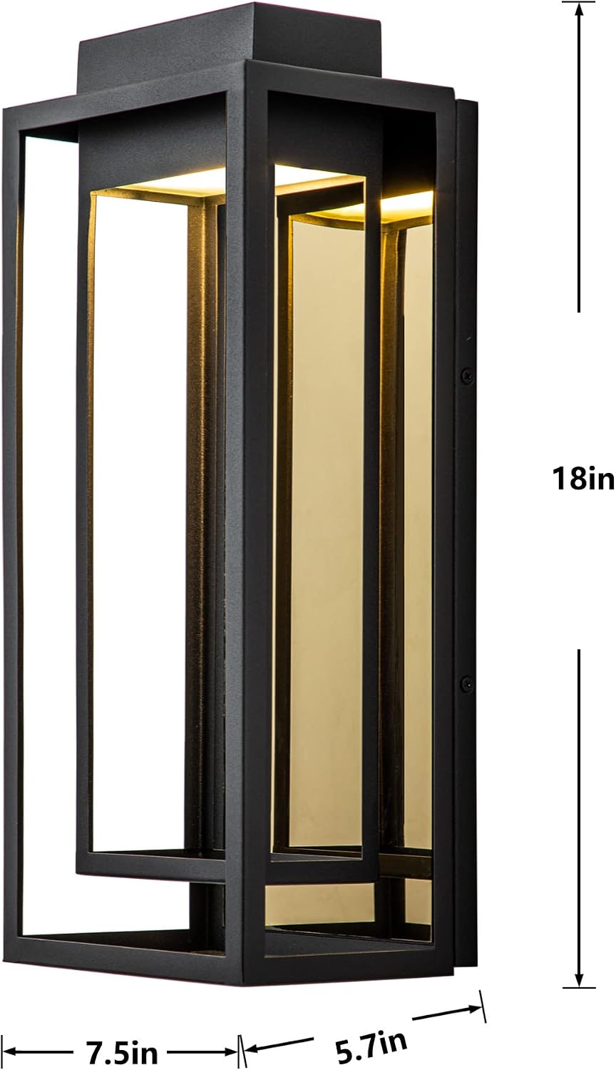Modern Outdoor Wall Lights LED Exterior, Black Gold Front Porch Lights Wall M...