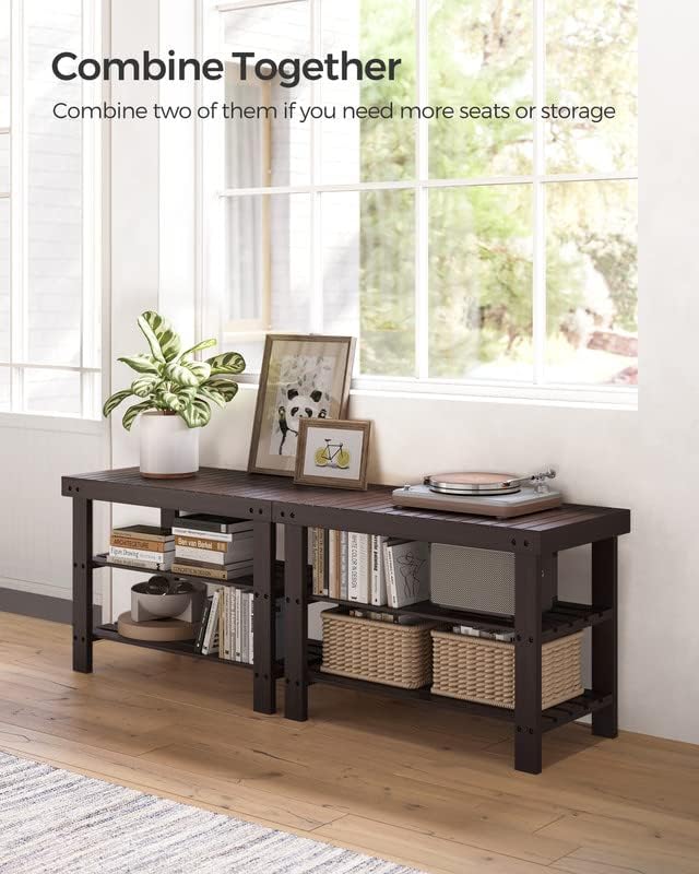 SONGMICS Shoe Rack Bench, 3-Tier Bamboo Shoe Storage Organizer, Entryway Benc...